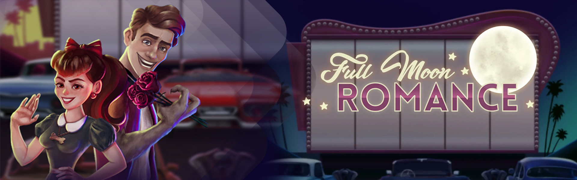 Logo de “Full Moon Romance” con fondo temático