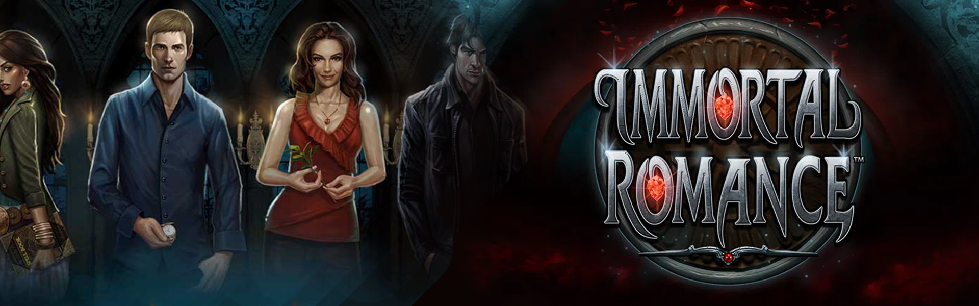 Logo de “Immortal Romance” con fondo temático