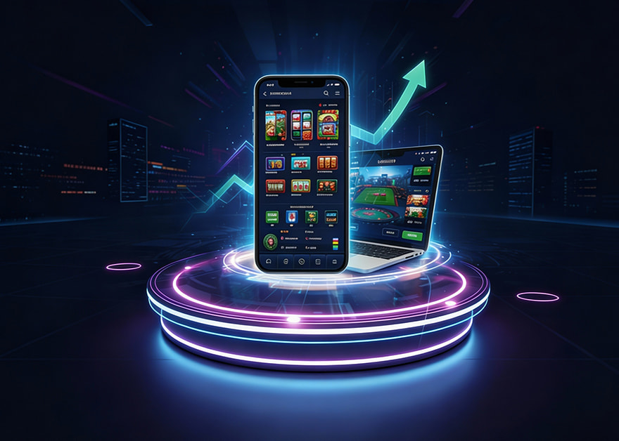 Móvil y portátil con juegos online y gráficos ascendentes.