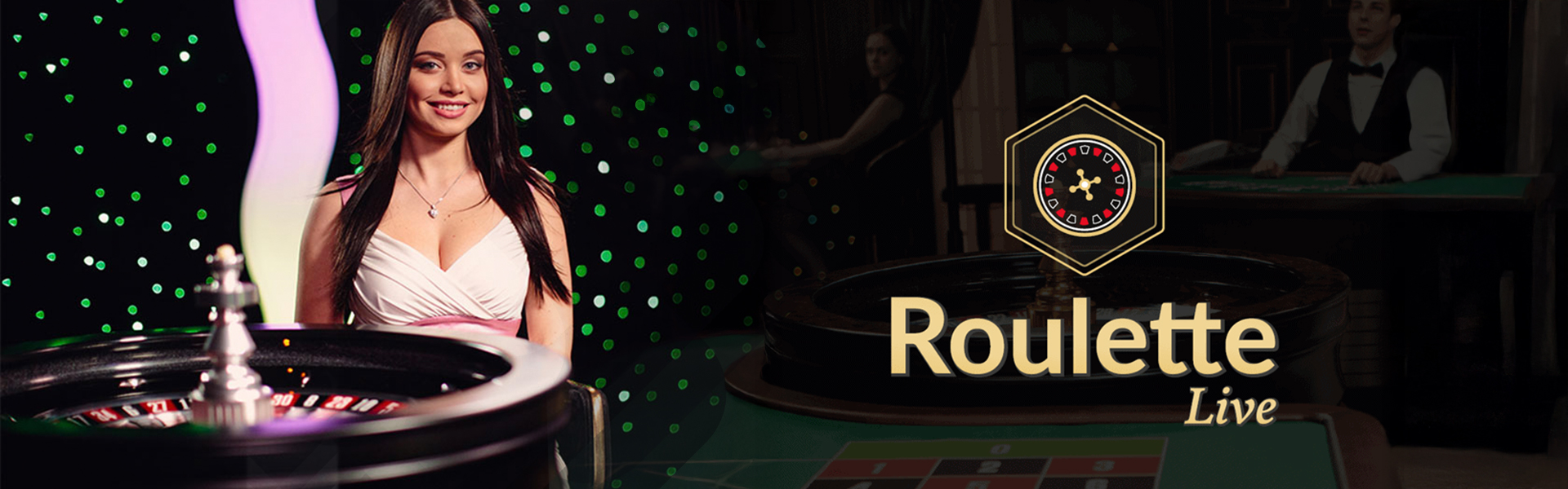 Logo de “Roulette Live” de Evolution con fondo temático