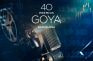 Texto “40 Premios Goya Barcelona” sobre proyector de cine y gráficos.