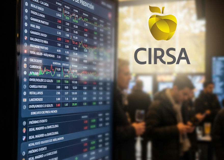 Pantalla de apuestas deportivas con cuotas y logo de Cirsa.