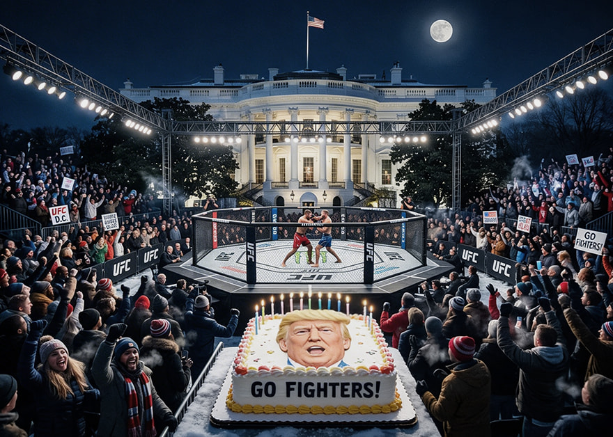 Combate de UFC frente a la Casa Blanca con público.