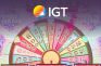 Logotipo de IGT sobre una rueda de premios tipo Wheel of Fortune.