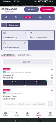 Apuestas a baloncesto en Gran Madrid Casino Online