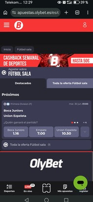Página de apuestas a fútbol sala en OlyBet
