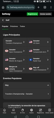 Página de apuestas a golf en Betway