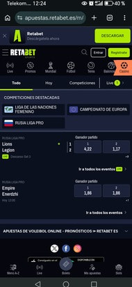Página de apuestas a voleibol en Retabet