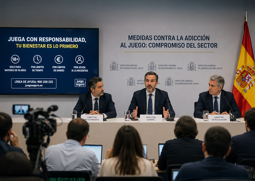 Rueda de prensa de la Dirección General de Ordenación del Juego sobre medidas contra la adicción al juego en España.