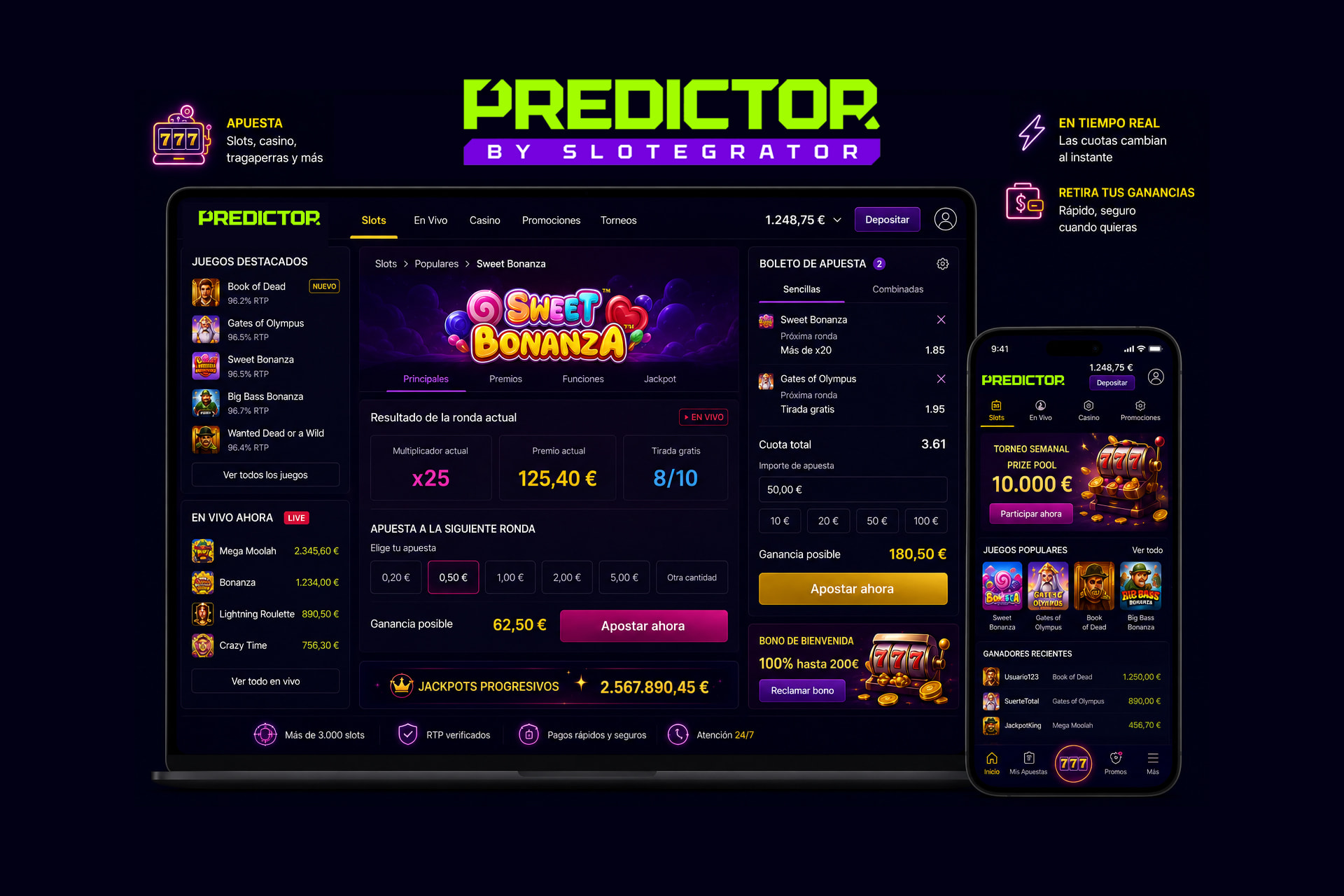 Interfaz de la plataforma Predictor Slotegrator