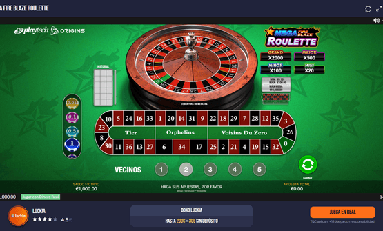 Apuestas a vecinos en la ruleta Mega Fire Blaze en vivo de Playtech