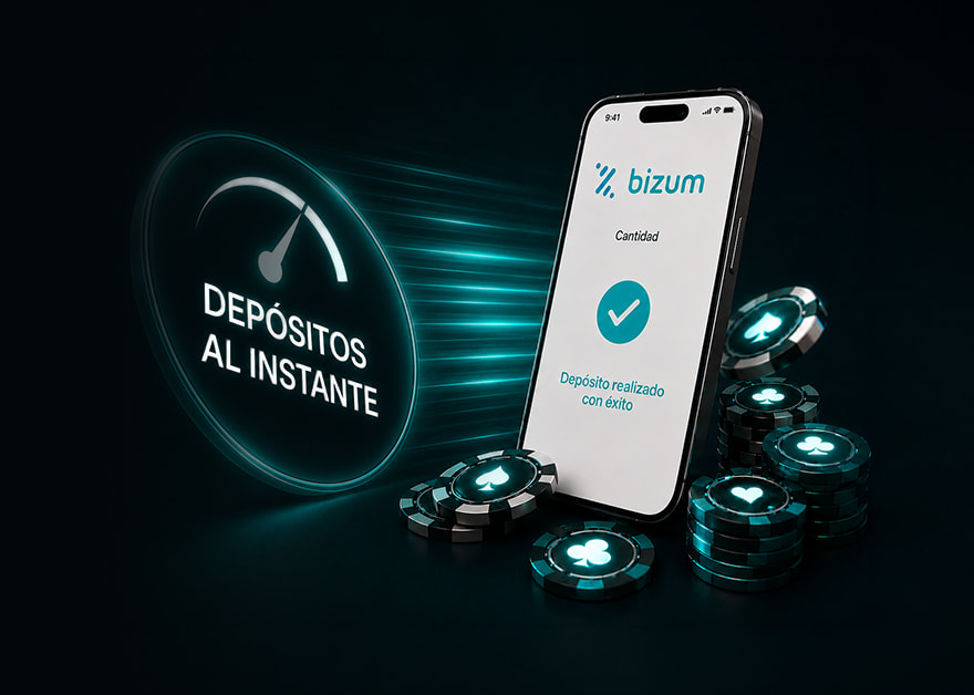 Móvil con un depósito confirmado mediante Bizum junto a fichas de casino
