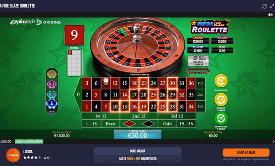 Ganancia en la ruleta Mega Fire Blaze en vivo de Playtech