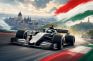 Monoplaza de Fórmula 1 en el Hungaroring con el Parlamento de Budapest y la bandera húngara al fondo