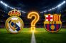 Escudos del Real Madrid y el FC Barcelona con una interrogación en un estadio de fútbol