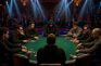 Mesa final de póker bajo los focos con nueve jugadores y público expectante