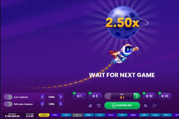 El astronauta de Spaceman con el multiplicador de la ronda en 2,50x.
