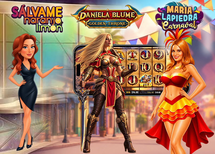 Slots de famosos españoles de MGA Games: Sálvame Naranja y Limón, Daniela Blume y María Lapiedra Carnaval.