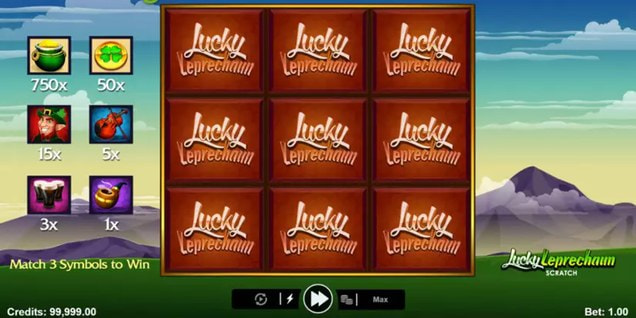 Cuadrícula sin rascar de Lucky Leprechaun Scratch junto a su tabla de premios