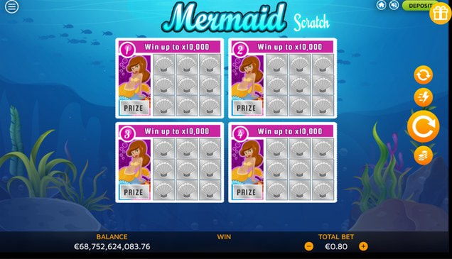 Cuatro tarjetas sin rascar de Mermaid Scratch con premios de hasta x10.000