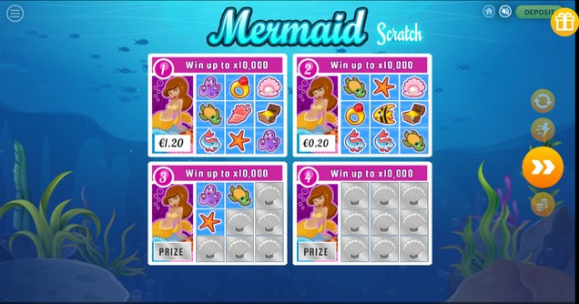 Tarjetas de Mermaid Scratch rascadas con premios de 1,20€ y 0,20€