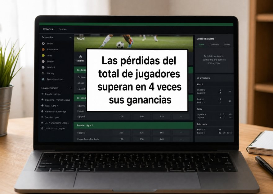Portátil con una web de apuestas y el aviso sobre las pérdidas de los jugadores