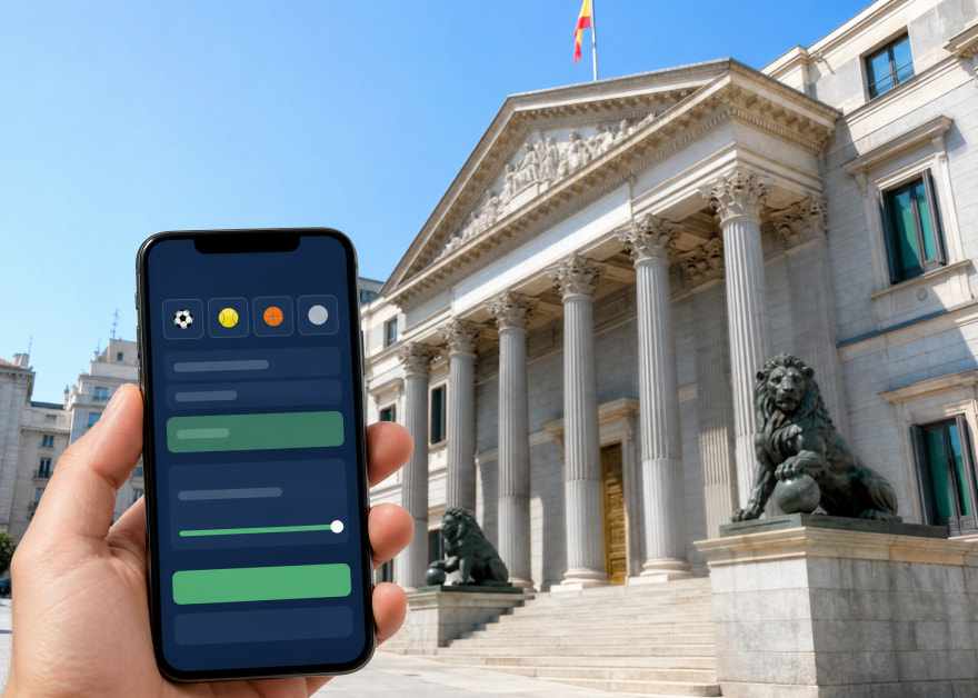 Mano con una app de apuestas frente al Congreso de los Diputados